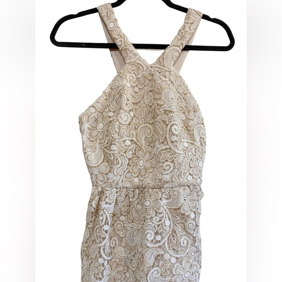 Club Monaco - Doina Cream and Gold Lace Eyelet Mini Dress - Picture 3 of 11